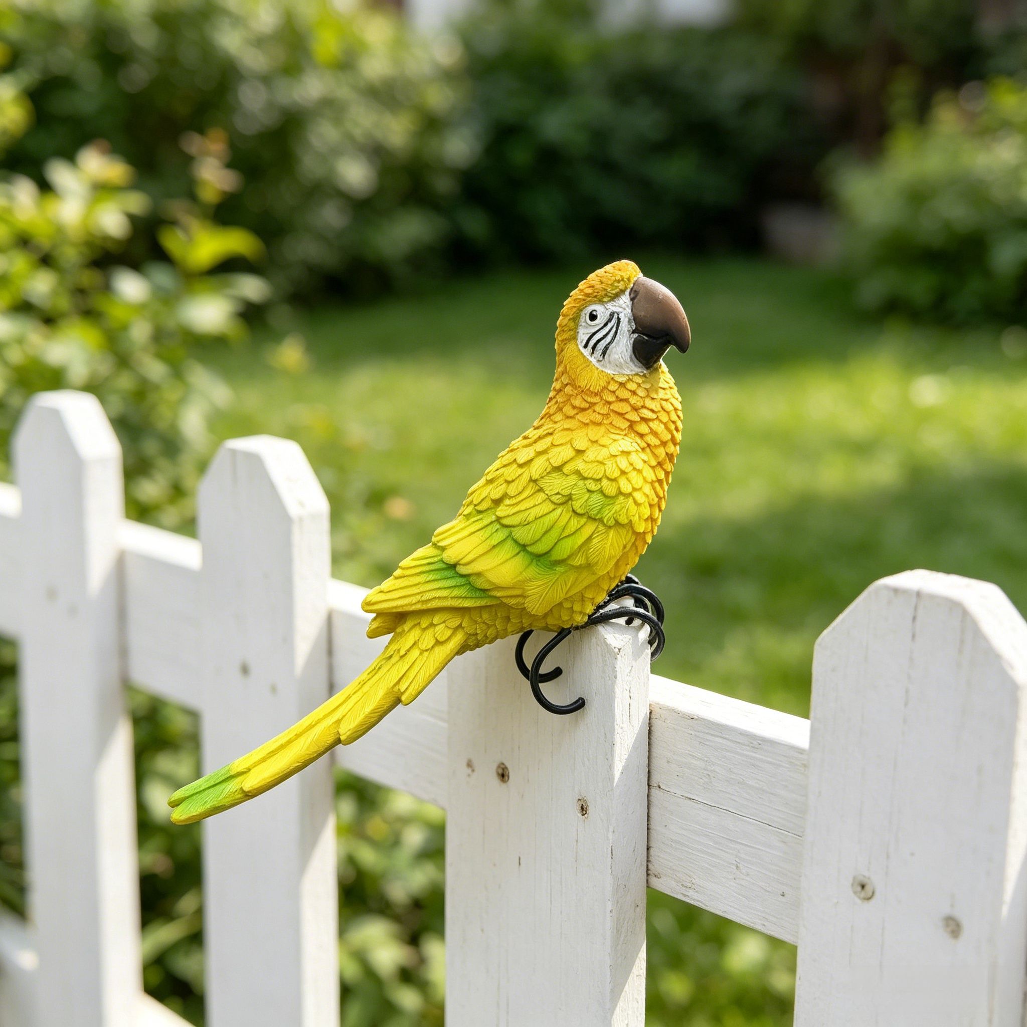 TEMU 1 pièce Ornement en résine perroquet et ara jaune - Statue d'oiseau réaliste avec pince pour branche d'arbre, décoration d'extérieur/à suspendre