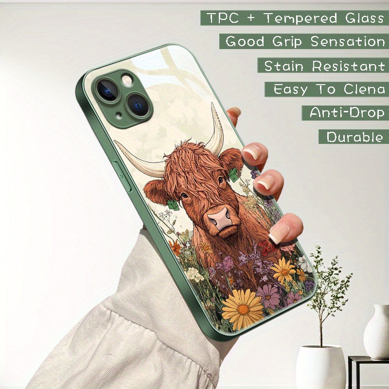 floral water design highland cow green full phone Temu United