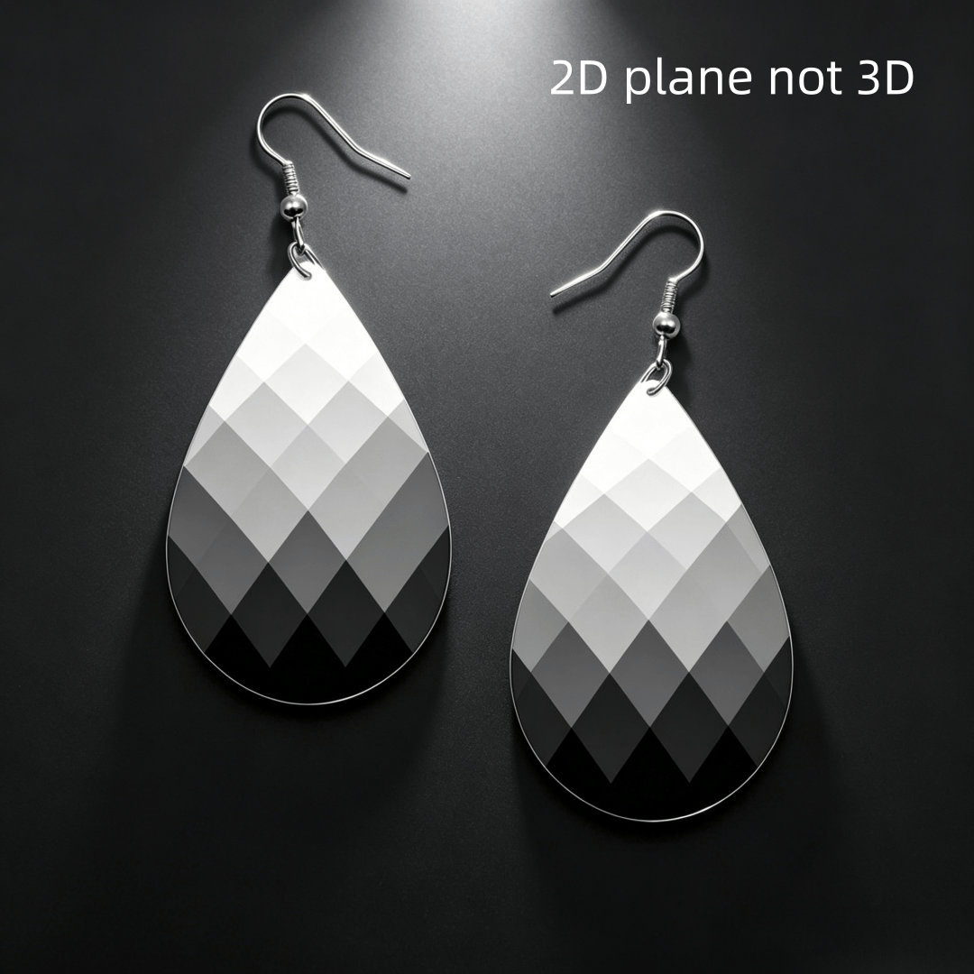 Black White Gradient Geometric Teardrop Earrings, Minimalist