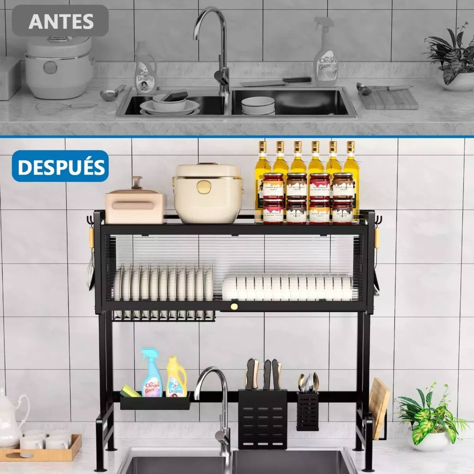 TEMU Over The Sink Dish Drainer Drying Rack 3 Tier Over Sink Dish Rack For A Tidy Kitchen Sink Shelf - Saving Dish Rack With Cover For Dishes,