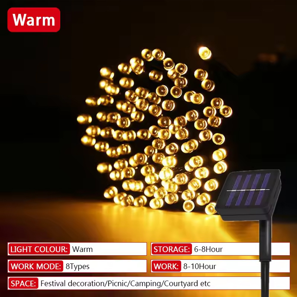 TEMU Outdoor Solar Led String Lights - 1pc Of 100 Led 39ft Solar-powered Twinkling Lights Suitable For Garden, Patio, Christmas Decor, Valentine's
