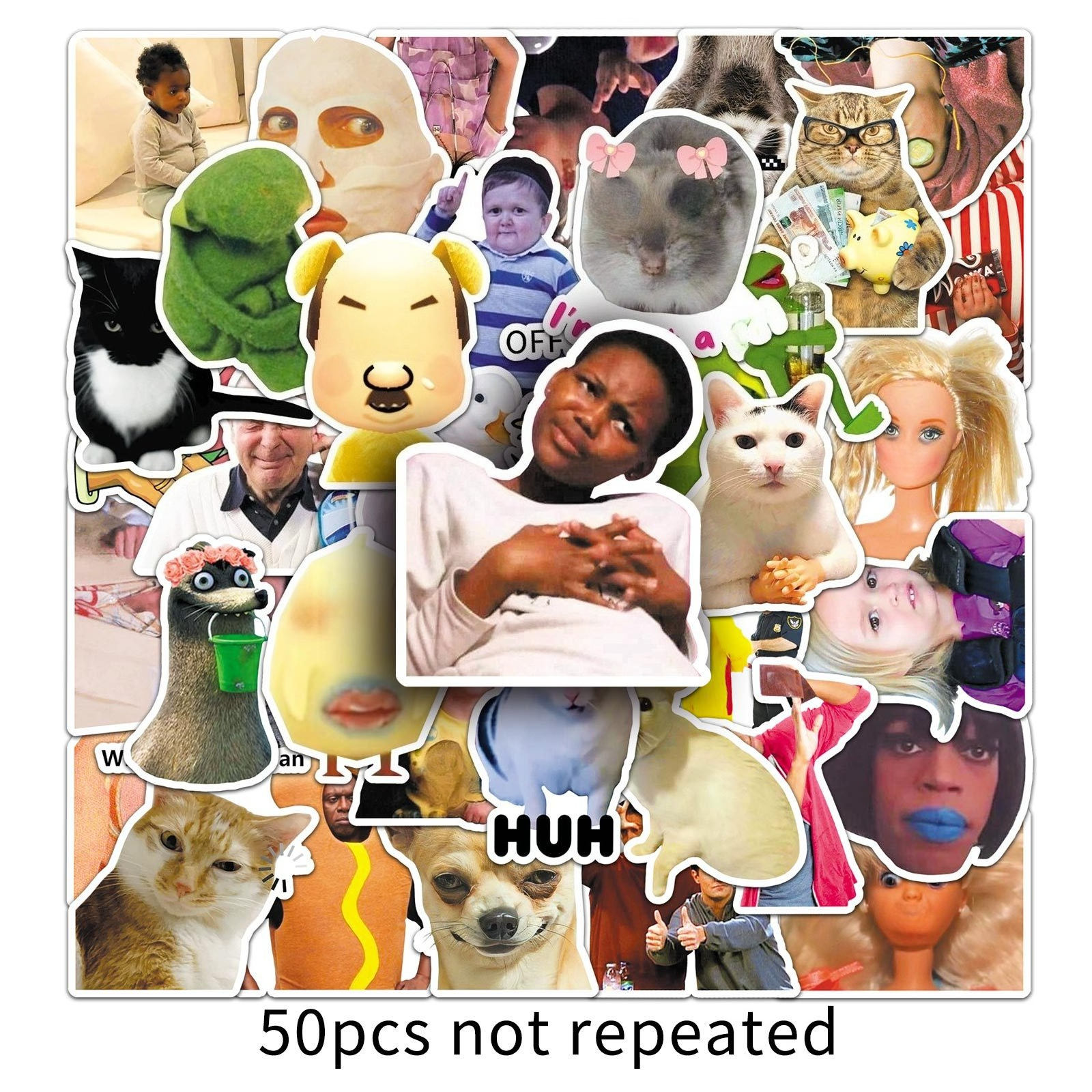 50pcs Abstract Meme Funny Animal Stickers | Aesthetic Graffiti Vinyl Stickers For Journaling, Computer, , Luggage, Water Bottle, Phone | Matte, Single Use, Cartoon Pattern, Self-adhesive
