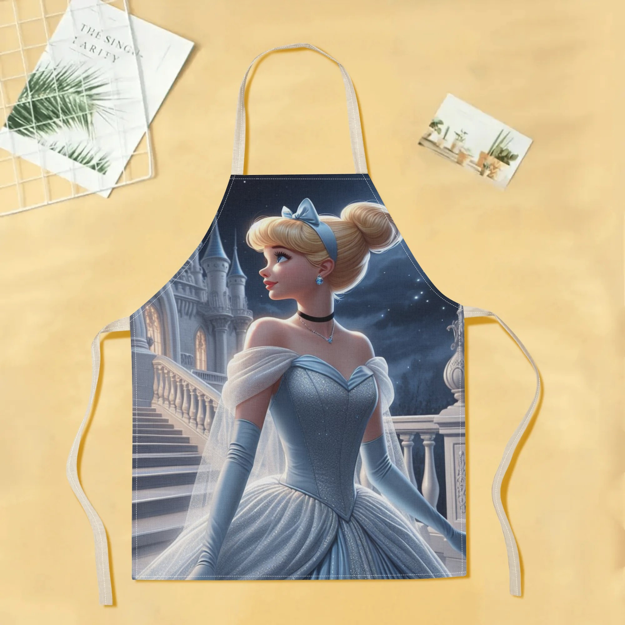 disney   waterproof apron - chic &   100% polyester,   with a glossy finish, featuring   princess in castle setting - ideal for home, hotels, restaurants, supermarkets, and more details 1