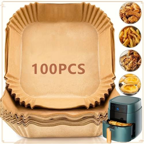 item picture 100 non stick air fryer liners brown paper sheets suitable for baking roasting and microwaving easy to cooking suitable for home and commercial kitchens air fryer accessories