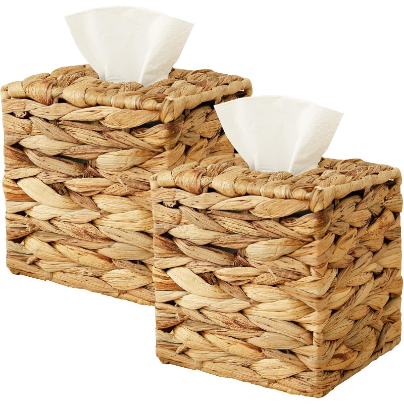 2pcs decorative woven tissue box cover - round woven tissue holder with   lid,   woven texture, durable woven fabric for bathroom, living room, office - decorative tissue dispenser organizer, portable tabletop storage for home & travel, fits standard tissues, rustic modern decor in beige & brown tones, aesthetic facial paper box cover with woven design for   decor, portable for table use, bathroom decor, elegant and functional tissue holder, tissue holder Product details 0