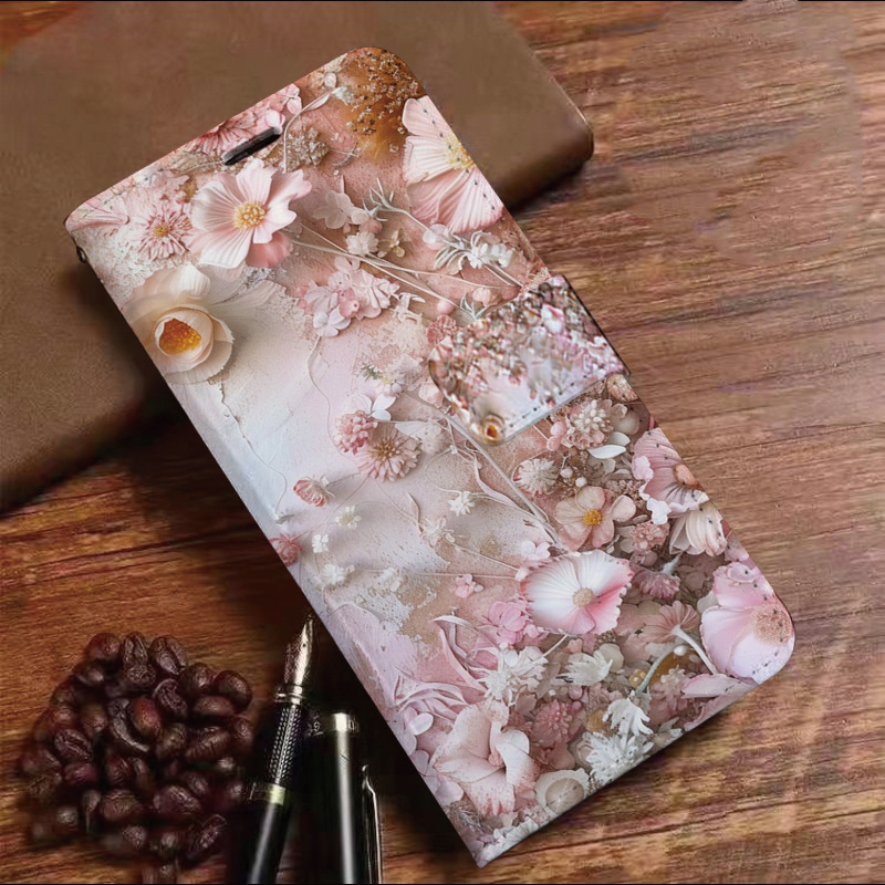 TEMU Phone Case: Flower Synthetic Leather,flip Wallet Phone Case With Card Slots, Stand Function - Protective Case Suitable For A30 40 50 A51 Series