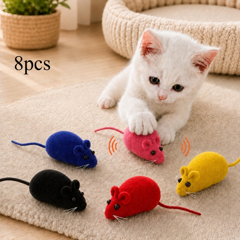 TEMU 8pcs Cat Toy Mice Random Colors, Simulated Vinyl Flocking Pressing And Sounding Pet Toys, Scratchable And , Interactive Self- Toys, Ideal ,