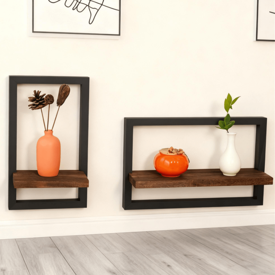 TEMU Portable Upgraded Retro Wooden Shelf - Black And Display Rack With Hooks, For Photos, Candles, Flowers, Albums, And Potted Plants - Suitable For