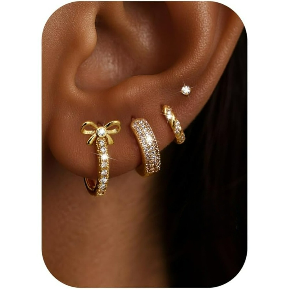 Image of 4pairs Hypoallergenic Hoop Earrings For Women S925 Sterling Silver Post Chunky Cartilage Earring Non Tarnish Small Hoops Stud Set Jewelry
