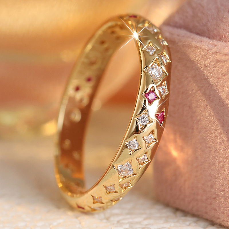 Shiny Star Thin Band Ring with Scattered Zirconia Inlay