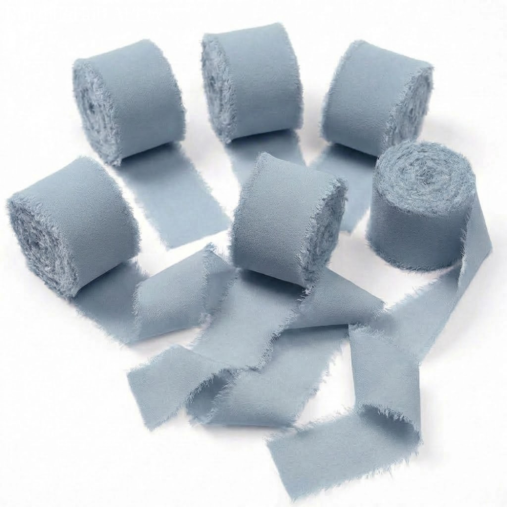 6 Rolls Of Gray-blue Chiffon Ribbon, Perfect For Wrapping Wedding Invitations, Bridal Bouquets, Projects, And Home Decor Bows