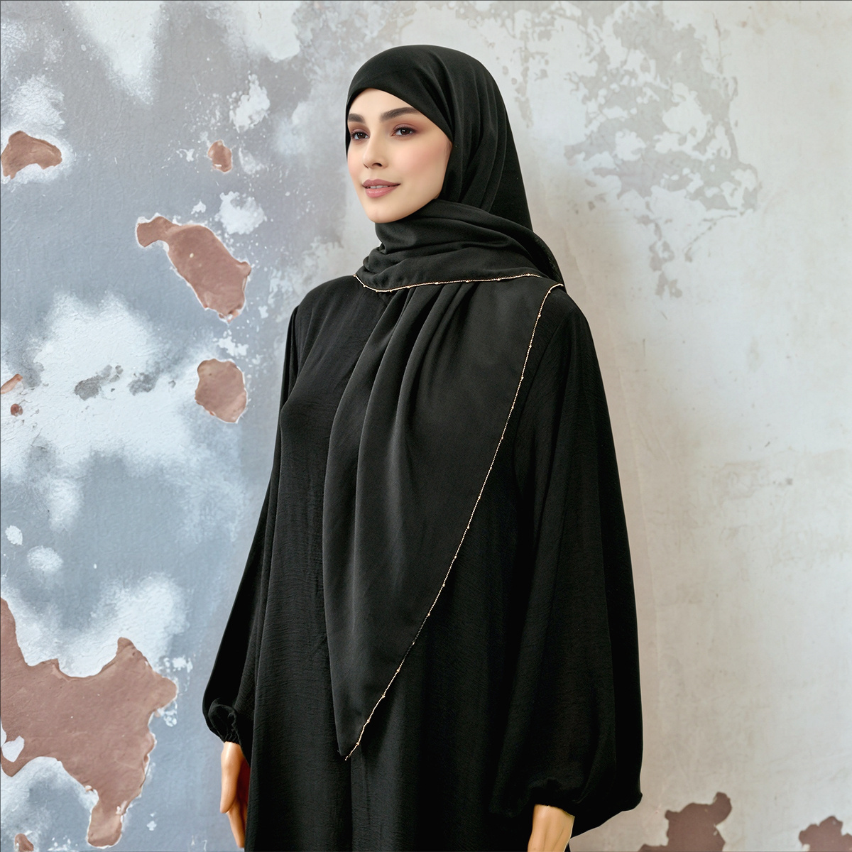 1pc Women's Elegant Lightweight Breathable Chain-Trimmed Oversized  Scarf-Style Headscarf cm Large Square Black Versatile Cover-Up for  Casual