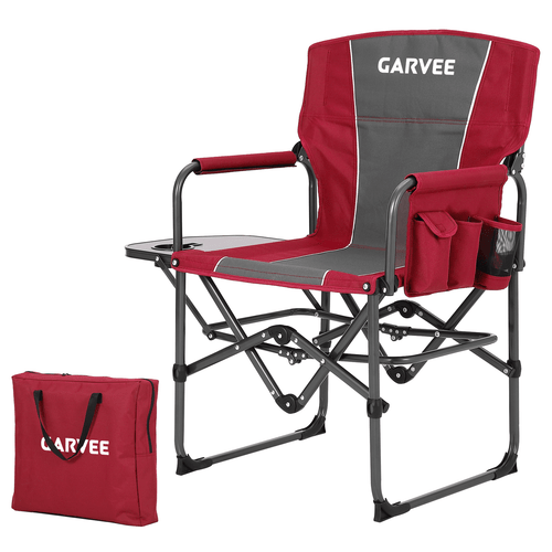chaise de pliante en aluminium et fer xyc-363 avec pliable et poches de rangement latérales, bordure rouge, siège , chaise portable pour camping air et pêche