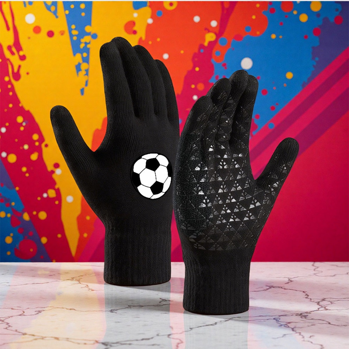 TEMU NOUVEAU 2026 Gants Thermiques Motif Ballon de Foot pour , la Pêche et l'Extérieur - Gants d'Hiver Doublés avec Chaleur Épaisse -Froid, Adhérente