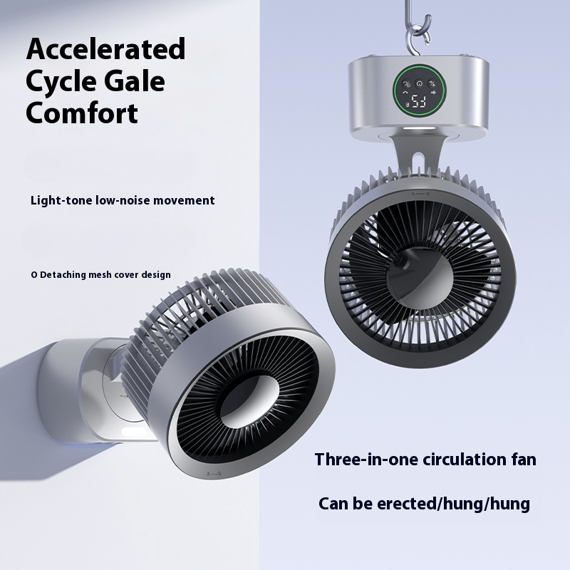 Modern Desk Fan with USB Type-C Power Supply - Large Wind Force, Warm Light, 5 Speed Adjustable, Shake-Head Air Supply, Timer Function, Hangable or Standable, Easy-to-Clean Mesh Design, Stand Fan | Modern Desk Fan | Adjustable Fan Speed, Desk Fan