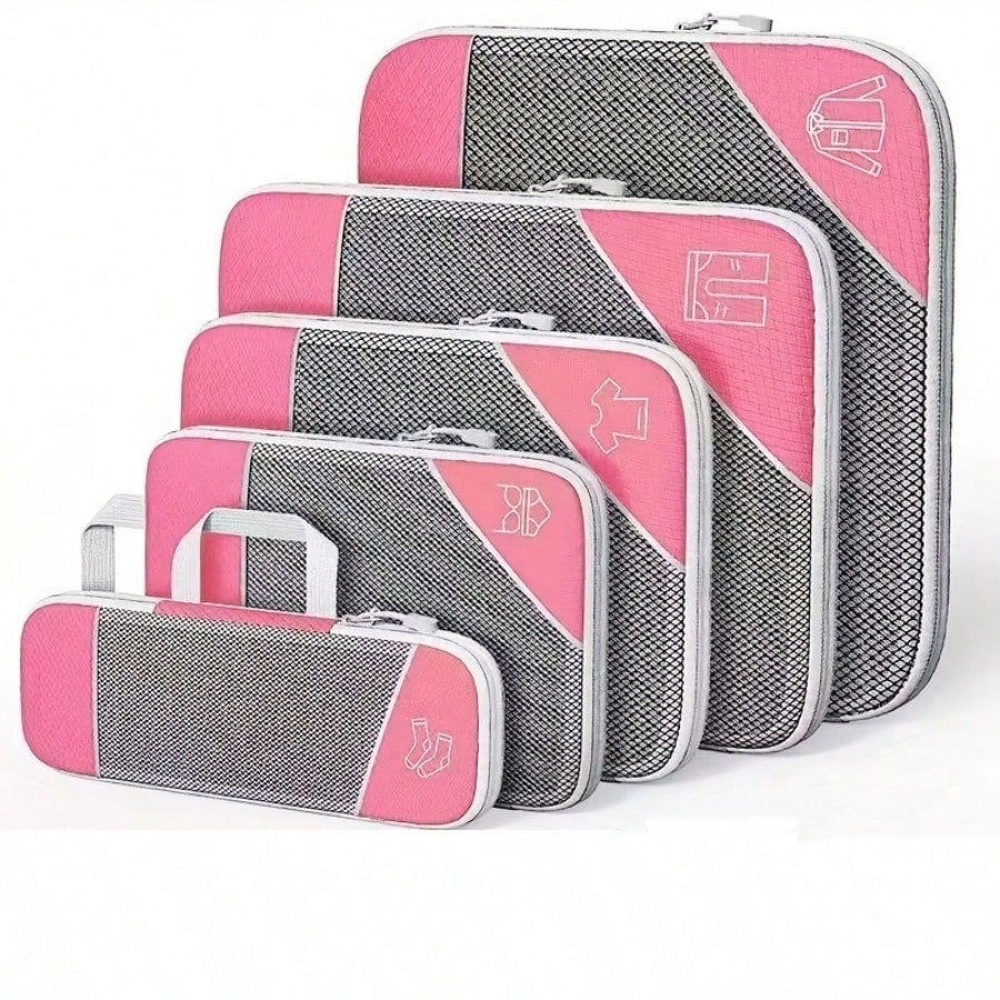 Image of 5pack Compression Packing Cubes Suitable For Travel - Expandable Zippered Suitcase Organizers With Shoe Bag & Toiletry Compartment, Nylon Cubes For Clothes, Ideal For Carry-/luggage