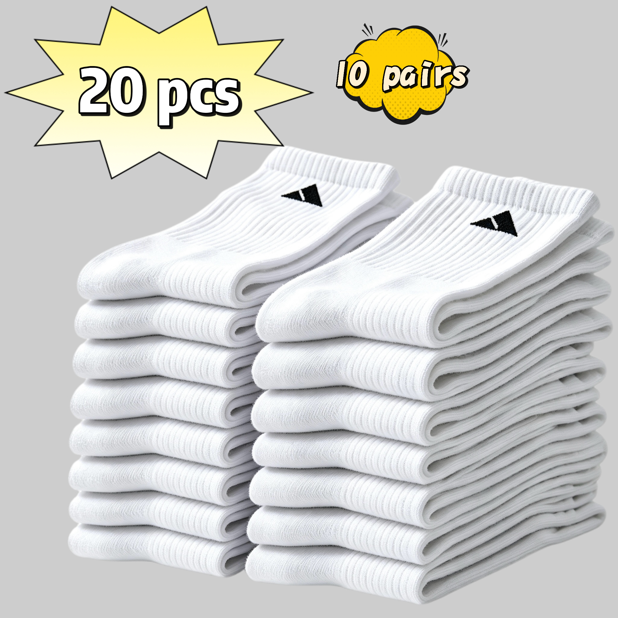 TEMU 20pcs/10 Pairs Mid-calf Socks, Unisex Random Colors, Moisture-wicking Fabric, Non-slip And Wear-resistant Sole, Toe Design, Spring Summer Fall