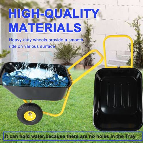 metal frame two wheeled garden cart with 10 inch pneumatic terrain wheels oval cart suitable for lawn care farming parks small scale agriculture portable utility wagon