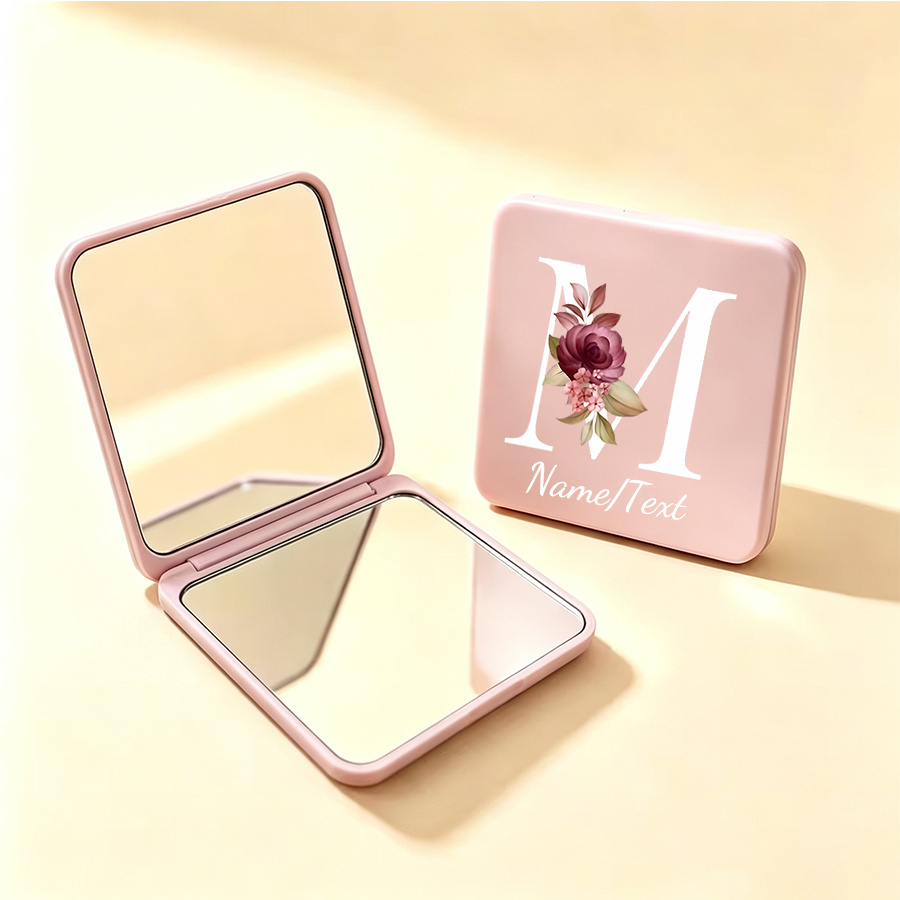 TEMU 1pc Custom Name -z Portable Square Makeup Mirror, Double-sided Square Mirror, Women's Foldable Mirror, Small And Easy Mirror, Mini Mirror