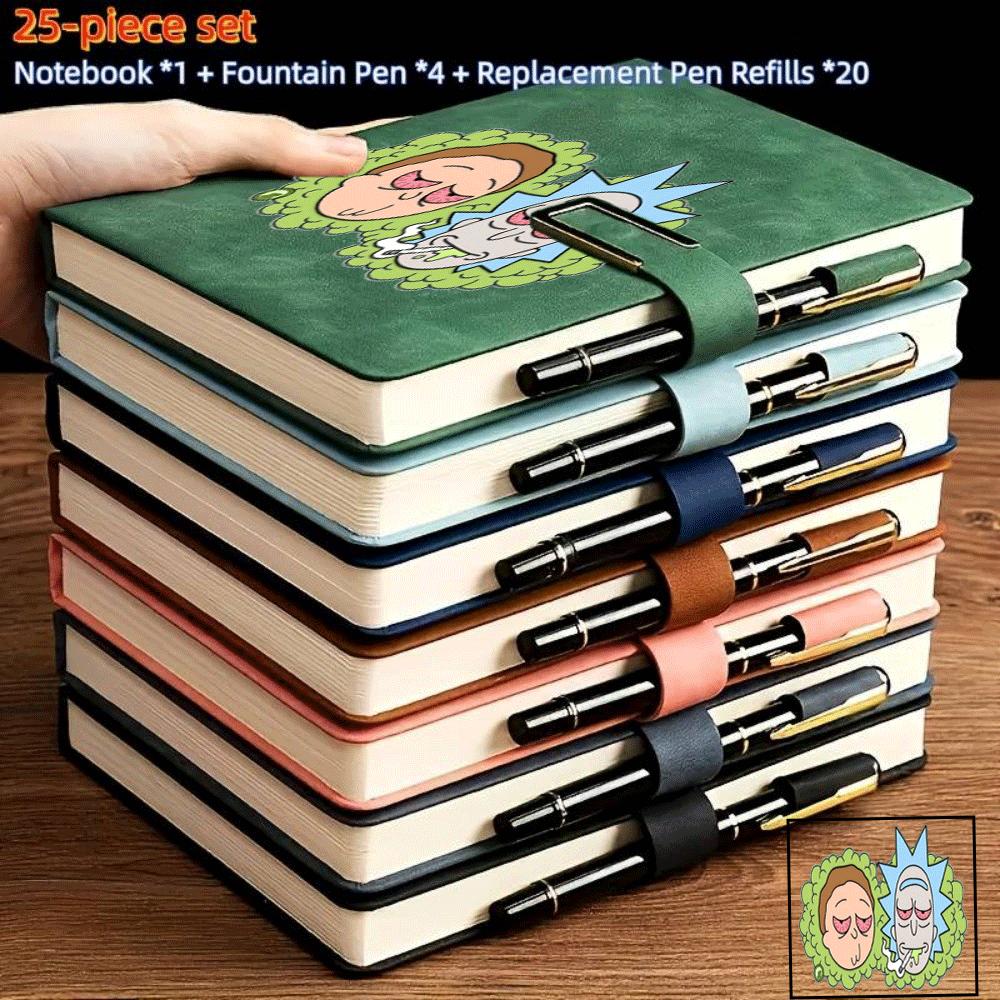 set de 25 cuadernos retro   wb a5, 200 páginas extragruesas, 1 cuaderno + 4 bolígrafos + 20  , cierre magnético, regalo ideal para     0018tybjb415