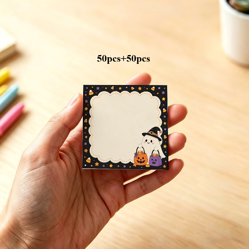TEMU 50 unidades unidades de divertidos y blocs de notas no adhesivos de Halloween, bloc de notas kawaii espeluznante, papel de escritura negro para