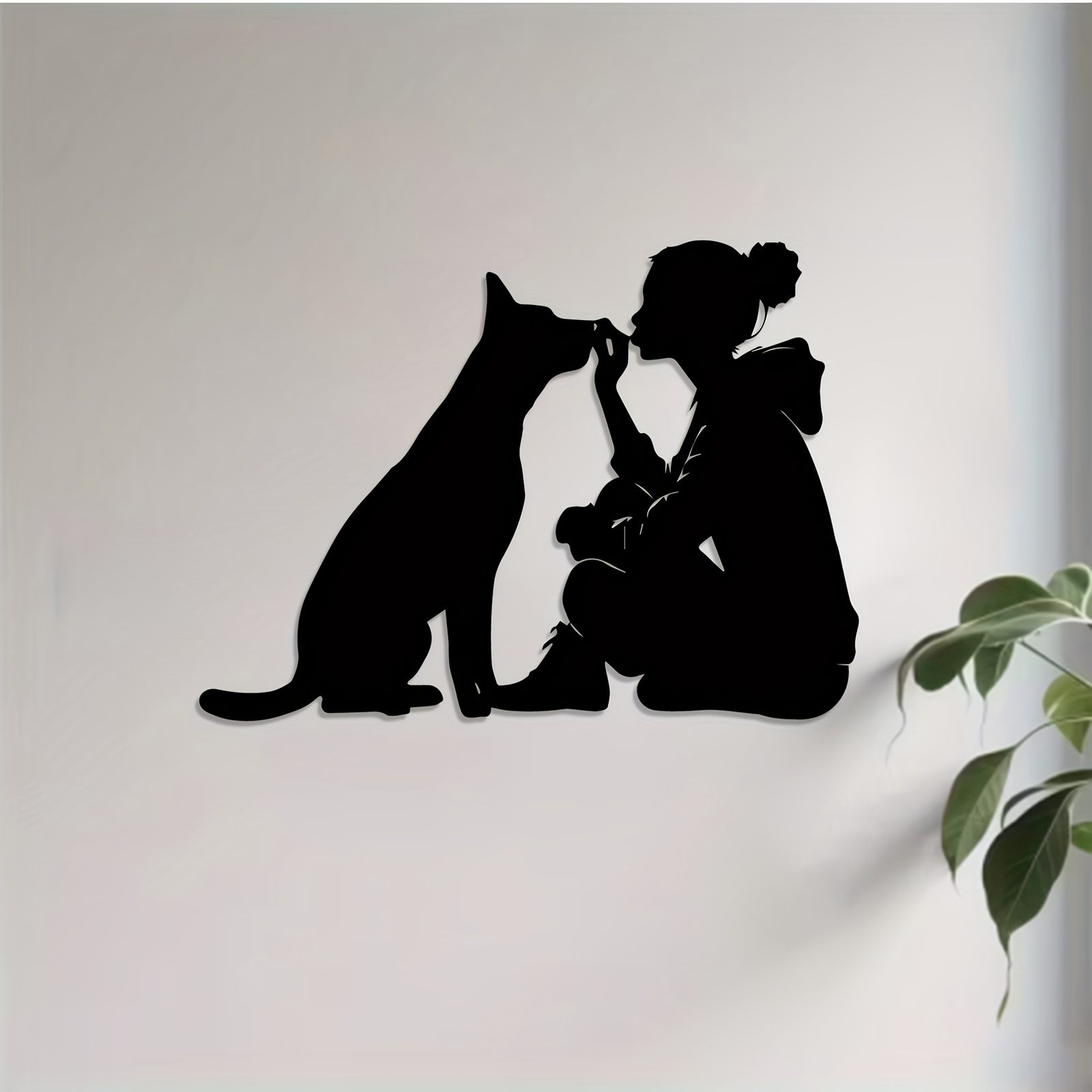 TEMU 1pc Wall Sculptures, Of Metal Wall Art Featuring Girl And A Dog, A Mural Statue As A New Year, Easter, Or Who Love Pets. This Rust-resistant