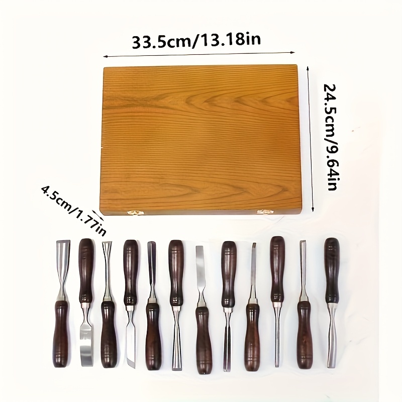 12pcs Chrome Vanadium Steel Professional Wood Carving Tools Set with Exquisite Wooden Box, Black Walnut Wood Handle, Including Scraping Knife, Carving Chisels, Turning Tools, for Woodworking, Carving And (Durable Material)