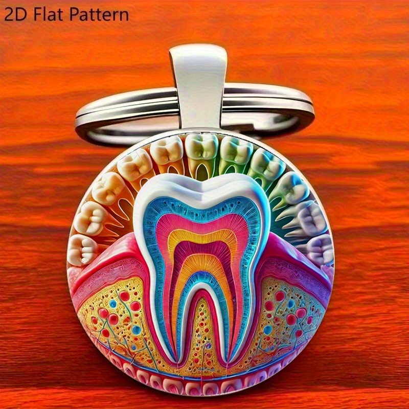 TEMU 1pc Dental Medicine Collection Keychain - Dental Anatomy Teeth Design With Gum, Dental Procedures - Heavy-duty Alloy Construction - Dental