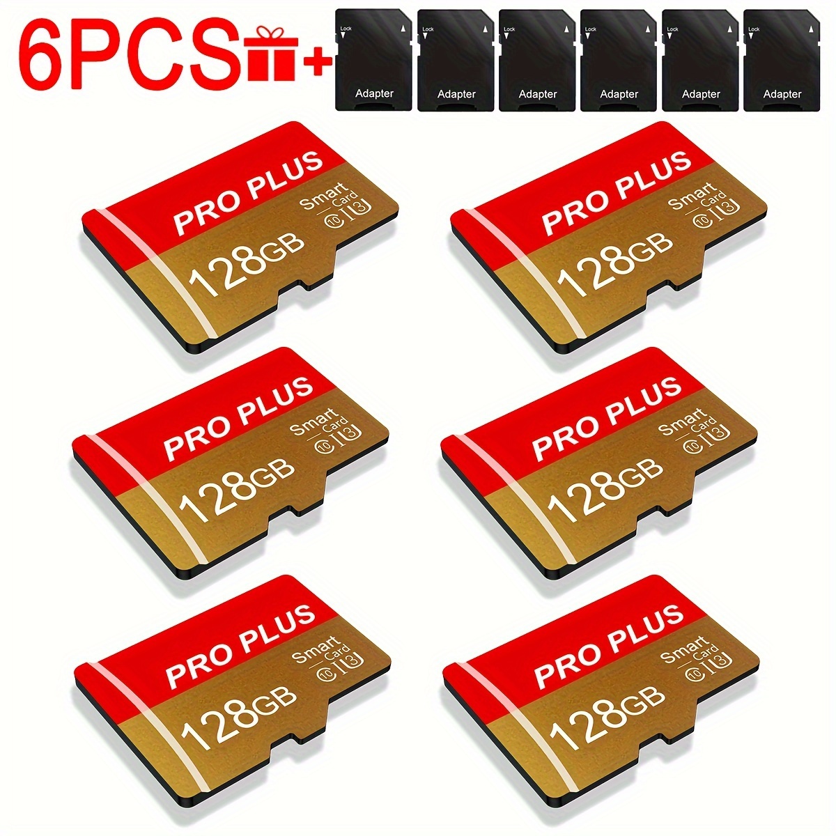TEMU [ Storage Tf Card]6-pack U3 C10 A1 Storage Tf Card- 128gb 64gb 32gb 16gb With Adapter- Store Your Files