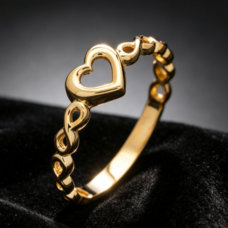 Women's Golden Plated Love Ring with Digital Design