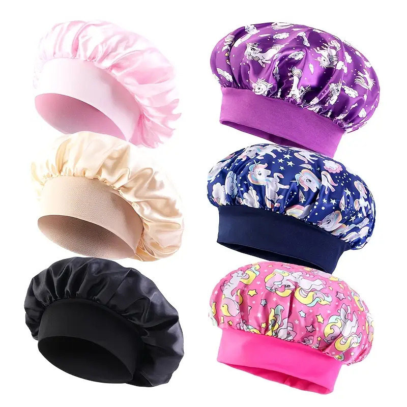TEMU 6pcs Set Of Unicorn Cartoon Colorful Shower Caps, Headscarves, And Shampoo Caps, High-quality Adjustable Printed Shower Caps, Designed For Spa