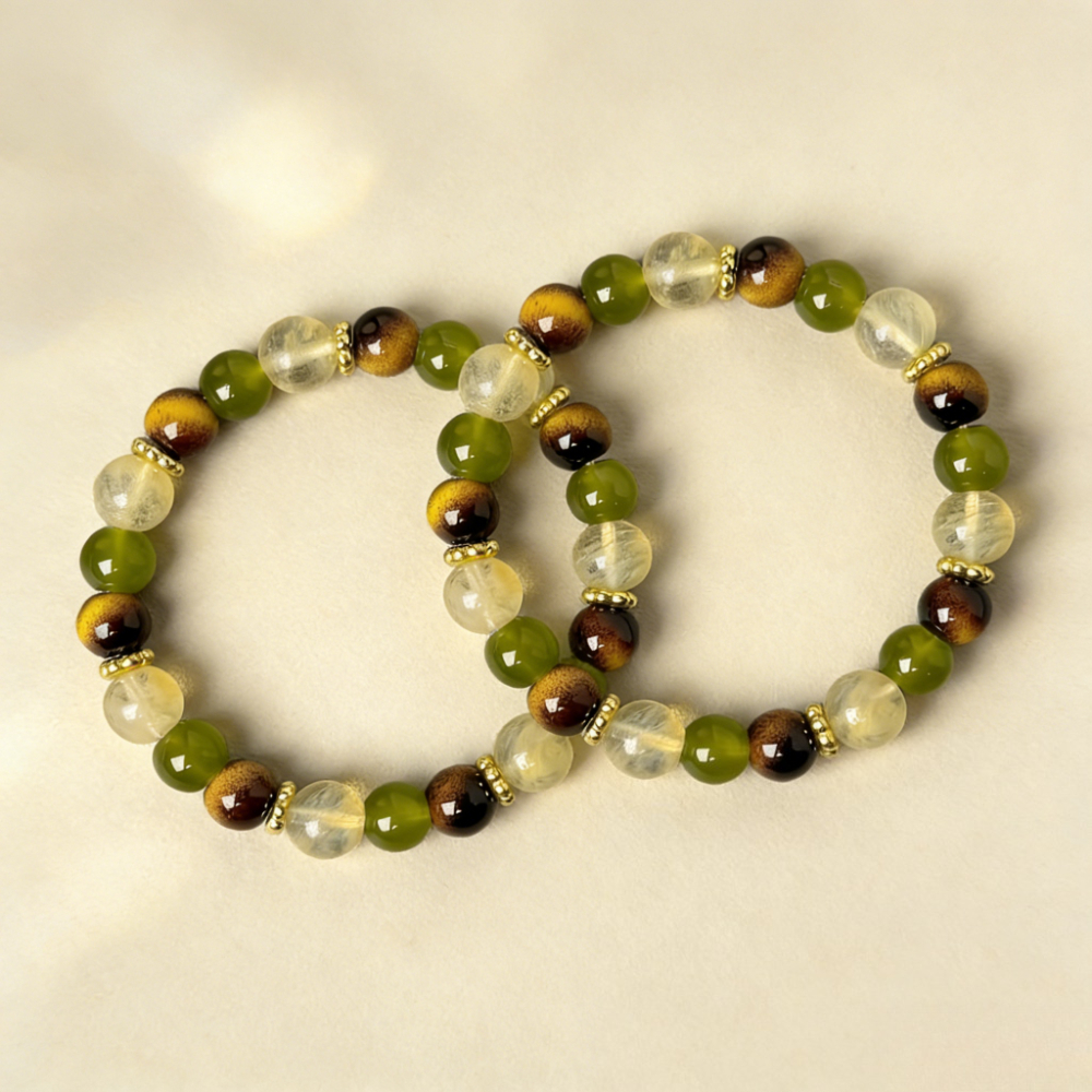 TEMU Bracelet extensible à perles de 8 mm en œil de tigre et vert, bijou de poignet élastique en ronde polie, bracelet unisexe de style bohème pour