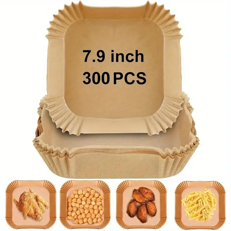 300pcs 7.9 inch square air fryer baking paper liners - parchment sheets with edges, silicone coated & unbleached, individually wrapped for , compatible with 5-8 fryer, oven, microwave, frying pan (disposable, food grade), air fryer liners non stick, special paper for airfryer, air fryer Product details 0