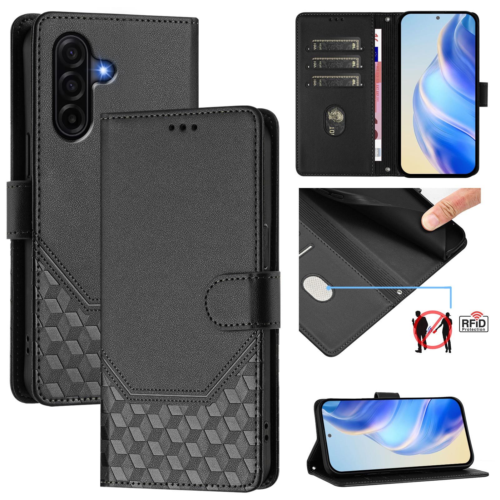 TEMU Phone Case: Suitable For Galaxy A37, Synthetic Leather Phone Case With Lanyard, Wallet Case With 4 Card Slots, Skin-friendly Honeycomb Embossed