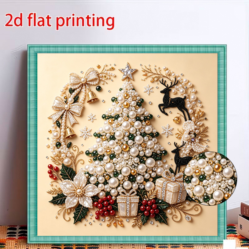 TEMU Halloween Christmas 2d Flat Printed Pearl Drill Diamond Painting Kit, Desktop And Wall Decoration, Halloween Christmas Gift, Frameless, 2d Flat