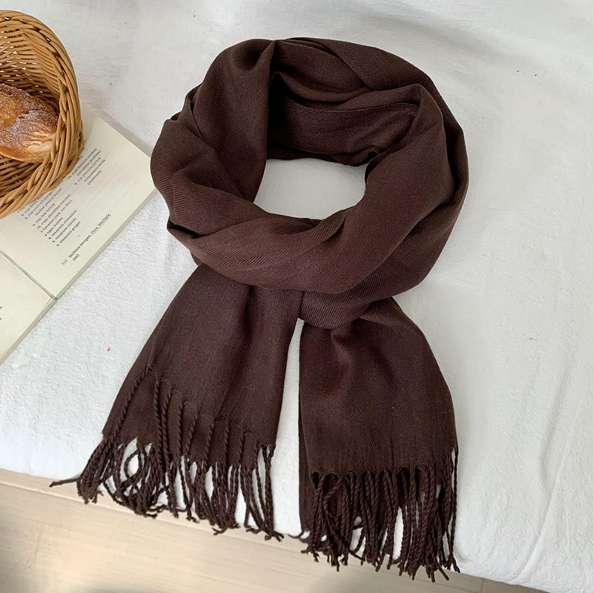 TEMU Scarf Solid Imitation Cashmere Tassel Shawl Women Soft Warm Large Wrap For Wedding Evening Dress