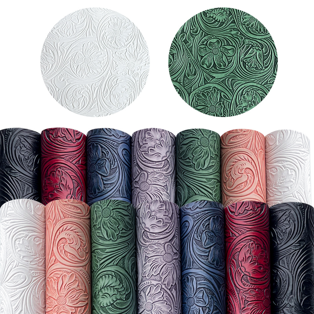 Image of Fv 14 Sheets Vintage Embossed Floral Pu Leather Sheets, 8'x12' (20x30cm) Faux Leather Fabric For Handmade Jewelry, Bags And Sewing Crafts