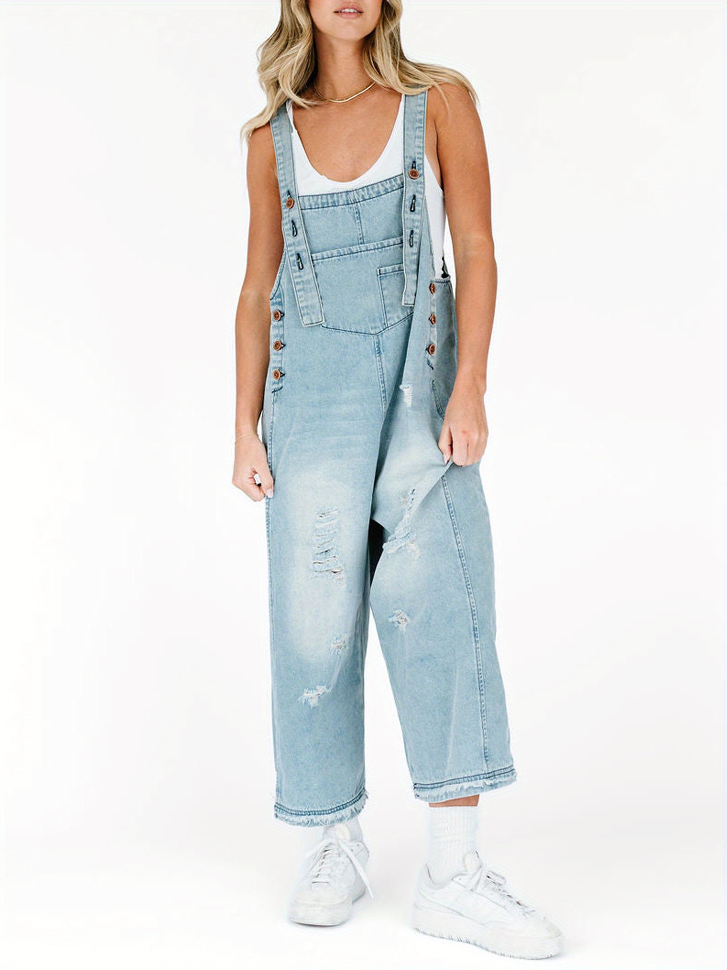 women denim bib overalls ripped baggy jean jumpsuit romper Temu