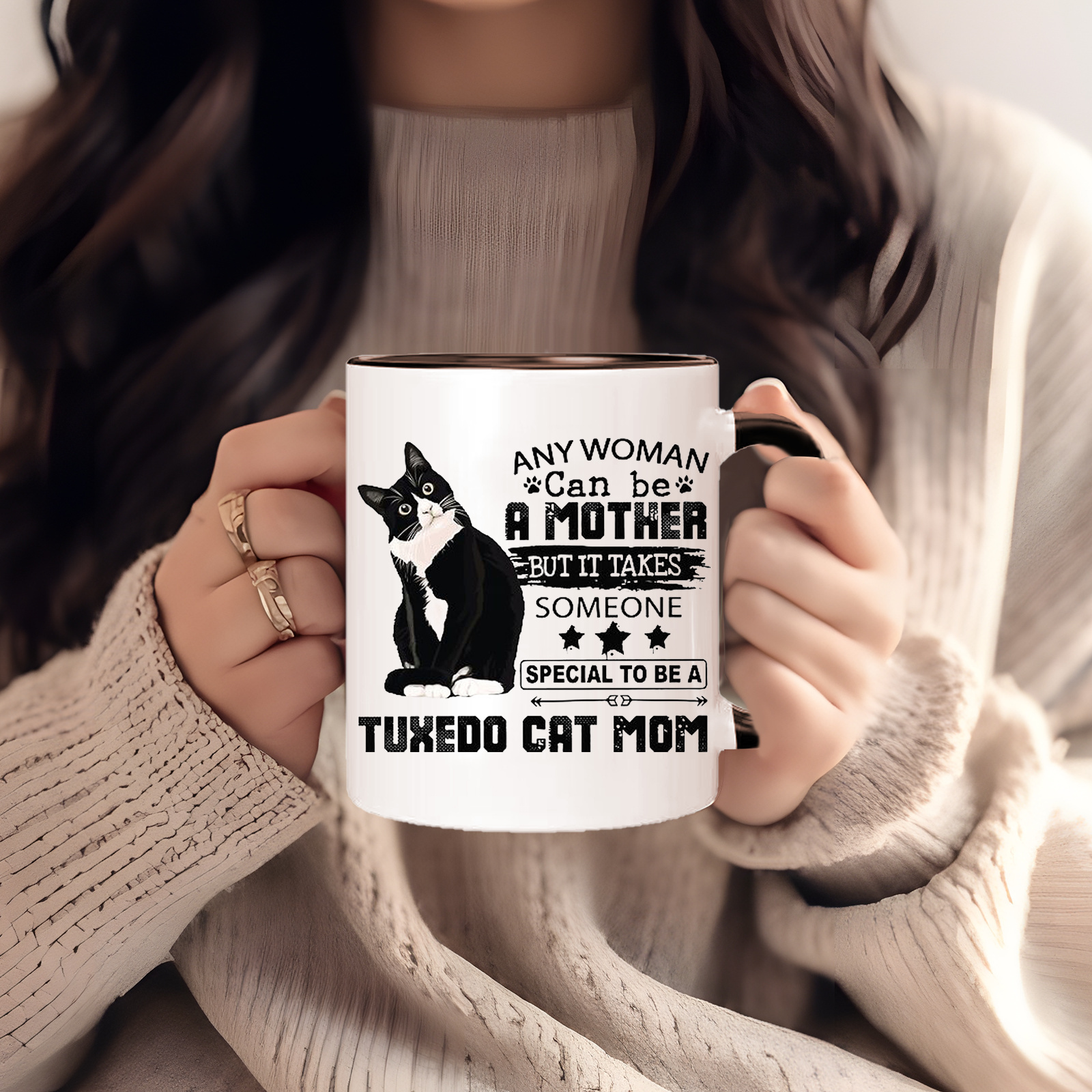 

Tuxedo Cat Mommy Ceramic Mug - Insulated, Reusable Coffee Mug For Women's Cat Lovers - Hand Wash Only