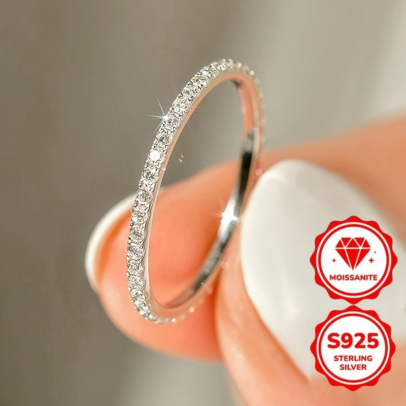 TEMU Bague de mode en argent sterling S925, ensemble avec de la moissanite brillante, parfaite à aux fêtes, aux , aux anniversaires, aux cadeaux de