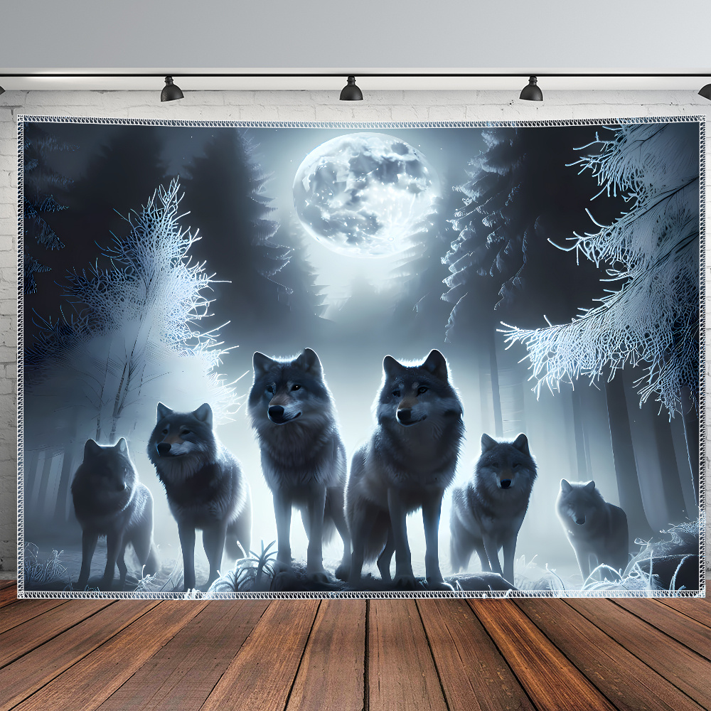 TEMU 1pc Ultra Large Size Shocking Wolf Moon Landscape Photo Huge Digital Printing Tapestry, Aesthetic High-definition Printing Polyester For Living