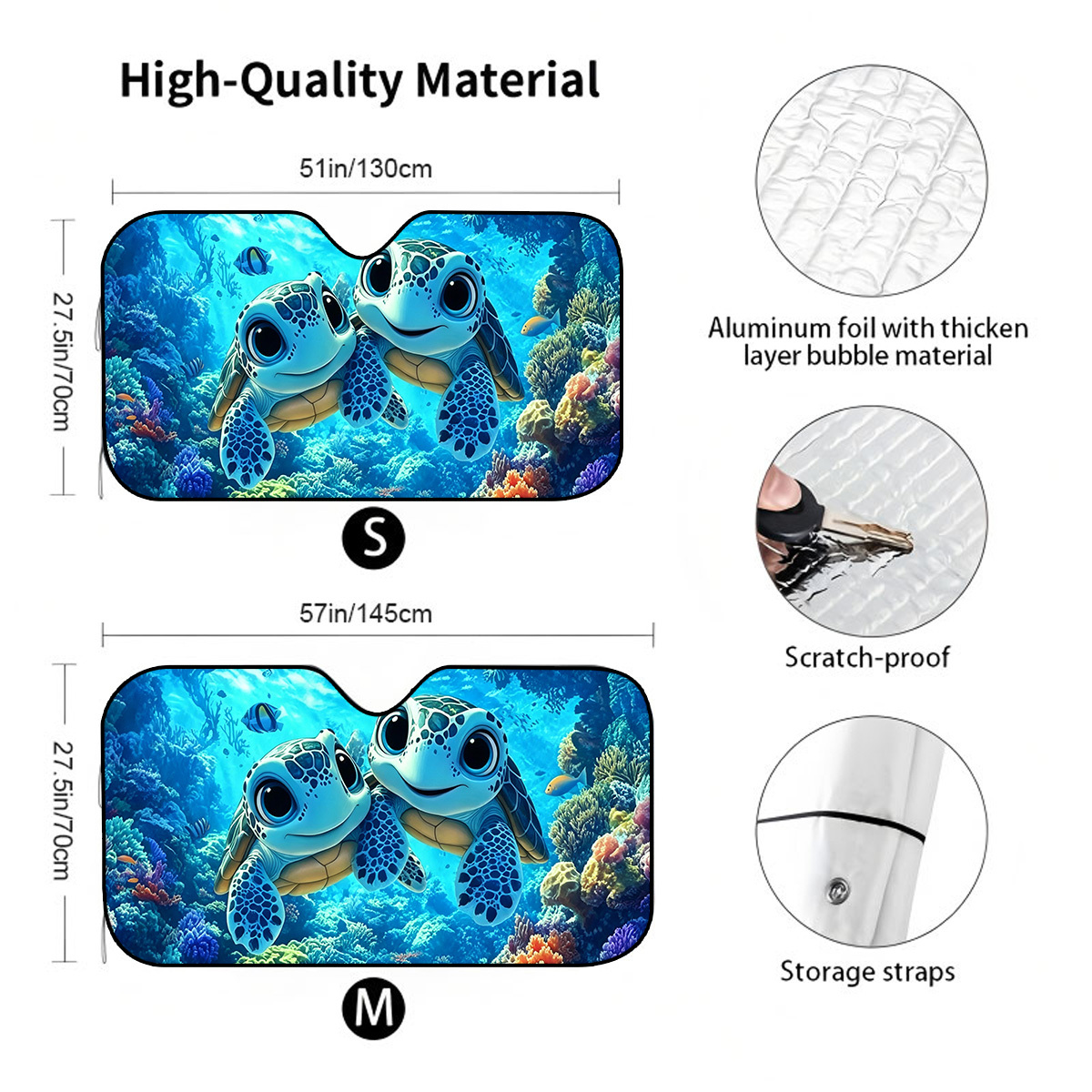 TEMU 1pc Foldable Car Sunshade Suitable For Vehicles, Cute Sea Turtle With Suction Cup , & For Glare, Portable For Long Drives, Picnics, Commuting, Car Interior Cooling Shield