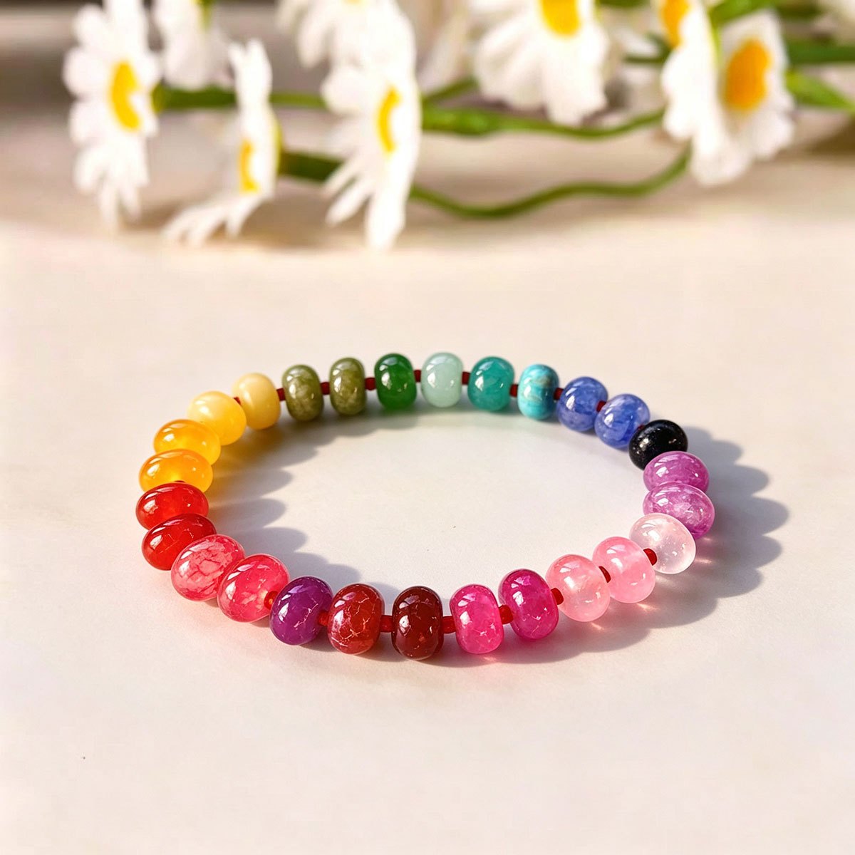 Multi-Colored Natural Stone Abacus Bead Bracelet