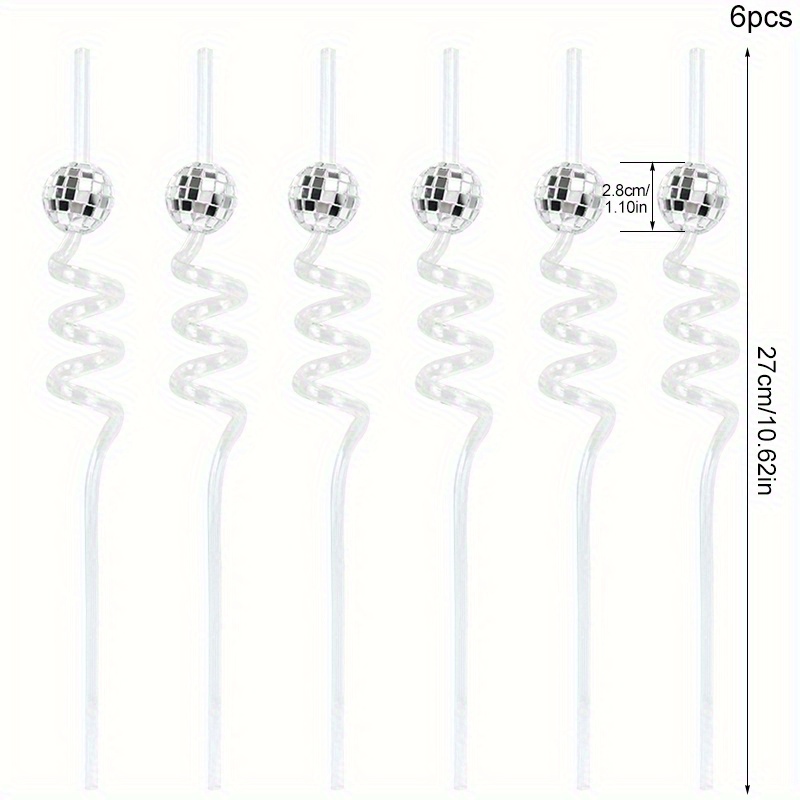 Image of 6pcs Flashing Mirror Disco Ball Straws 70s Retro Party Decoration Bachelorette Cocktail Party Wedding Drink Straws