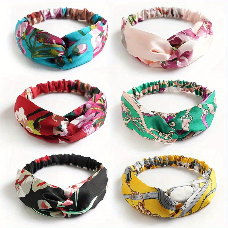 6pcs bohemian summer floral headbands   elastic cross tie hair accessories with vintage design 6 vibrant floral patterns for casual formal events