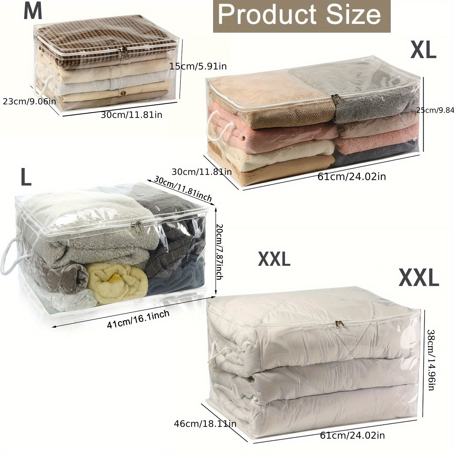 RIKOOI Transparent PVC Storage Bag with Zipper and Handle, Multiple Sizes