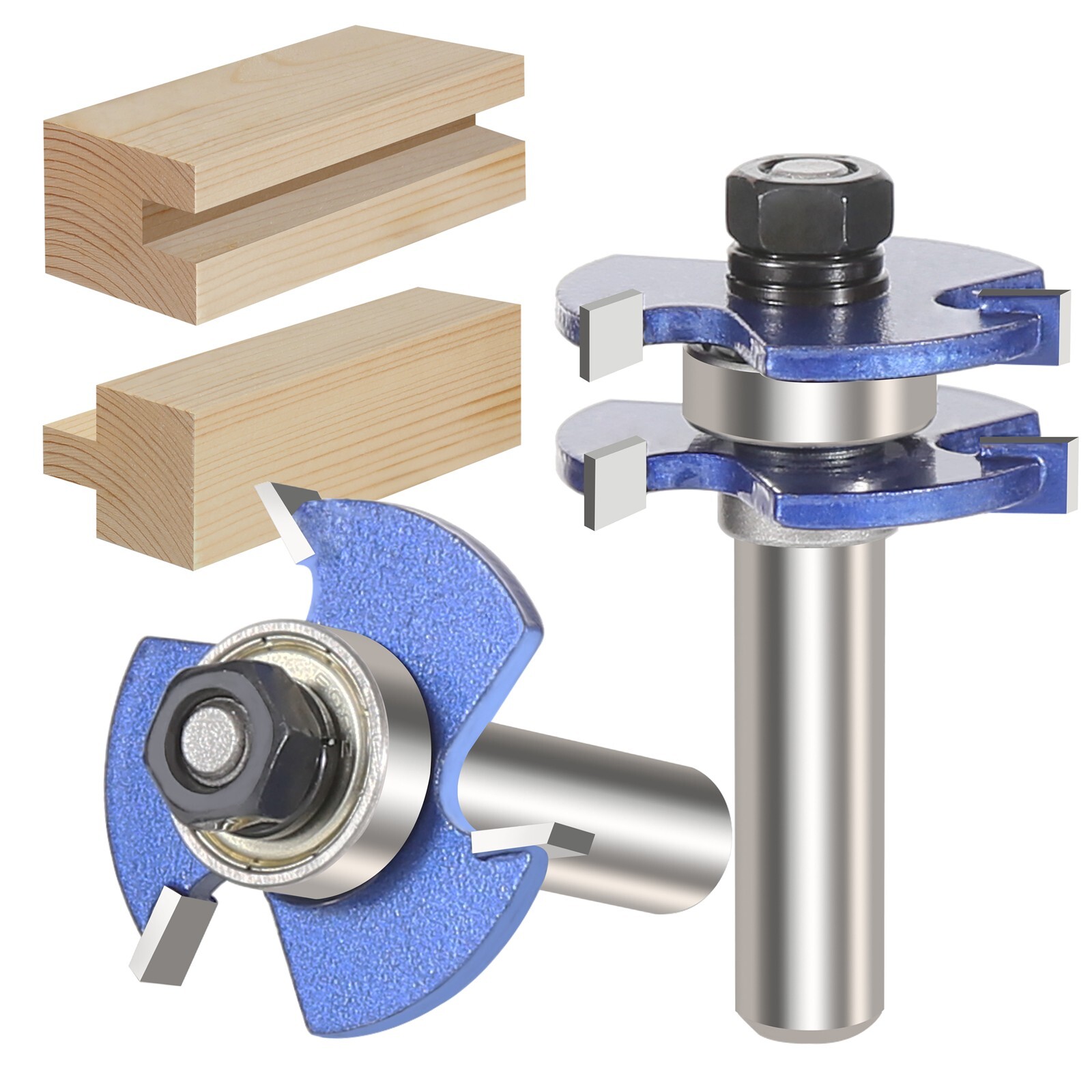 Image of 2pcs Tongue And Router Bit Set 1/2'' Shank T-type 3-tooth Milling Tool