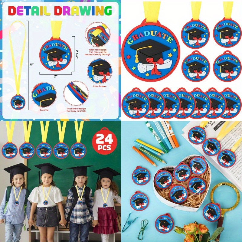 Remuuly 60-Pack Kindergarten Graduation Medals - 2 Inch Rubber Award Medals With Yellow Ribbons
