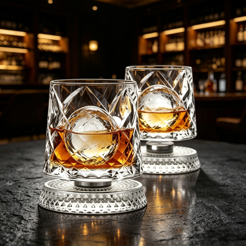 Dotocook 10oz Spinning Whiskey Glasses Set Of 2 Rotating Old Fashioned Tumblers For , Bourbon, Rye & Cocktails, Smooth-swivel Base For Release, Heavy-base Glasses, Dishwasher Safe
