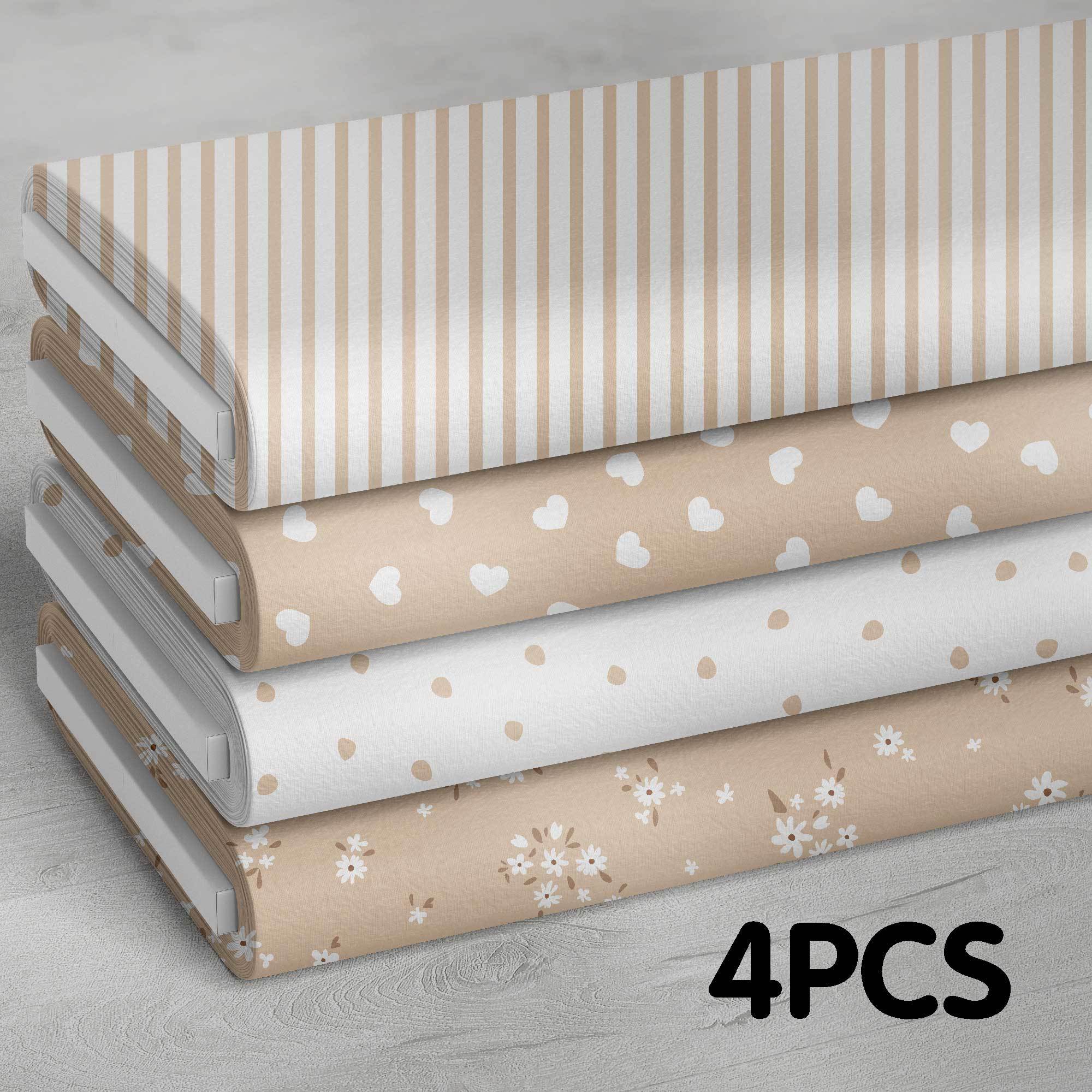 TEMU 4pcs Set 120g Craft Fabric Classic Warm Vertical Stripes Heart Flower Series 19.7 X 18.9 Inches Neutral Warm Tone Suitable For Craft Sewing